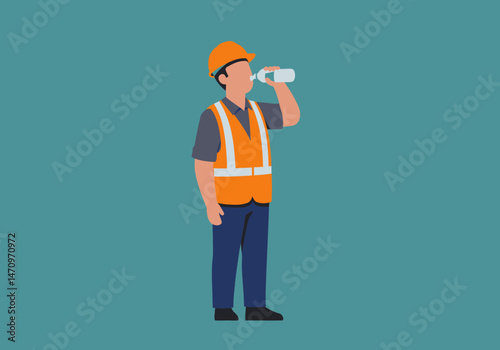 Construction Worker Refreshing Himself With Water on Hot Day
