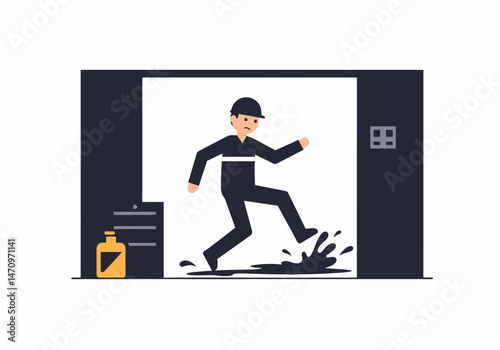 Worker slipping oil spill accident industrial workplace safety danger