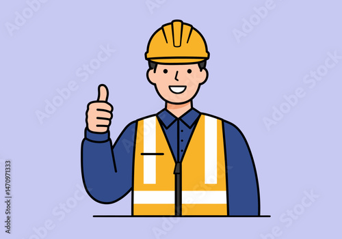 Construction Worker Giving Thumbs Up Wearing Safety Vest