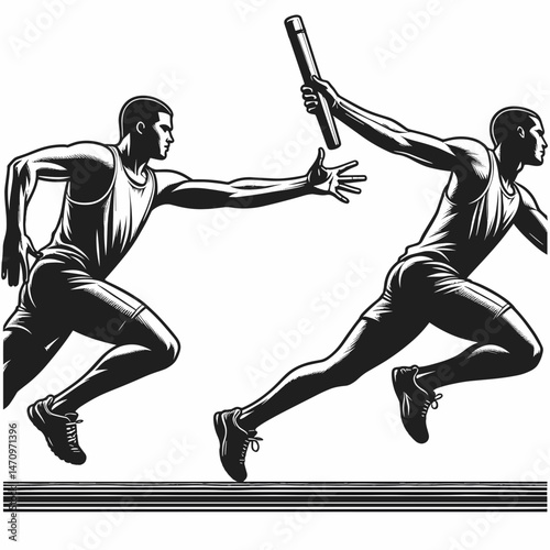 Relay Race Baton - Athletes Passing Baton in a Race Scene  