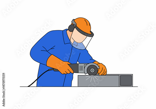 Metalworker using angle grinder sparks in workshop illustration