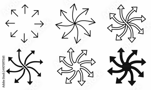 Collection of versatile arrow icons in various styles and directions. Isolated white background. 