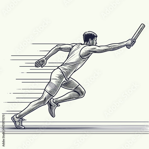Relay race baton runner sprinting against a light background  