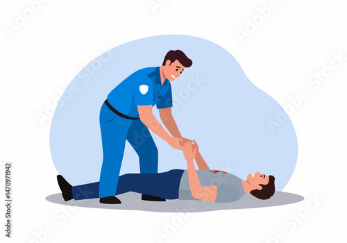 Officer Assisting an Injured Person Lying on the Ground