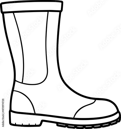 rubber boot outline vector illustration, line art