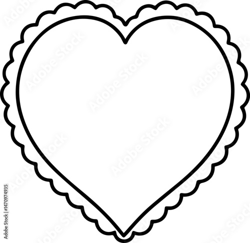 heart scallop frame doodle outline vector illustration, line art