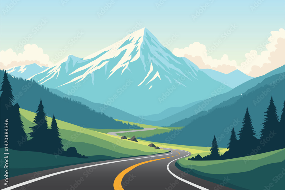 mountain road scenery flat design