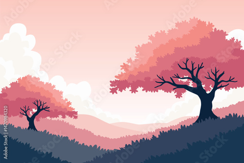 tree scenery pink theme flat design
