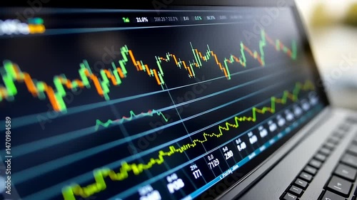 Stock Market Chart on Laptop Screen Featuring Financial Data Business Analysis and Investment Trading in Close up View