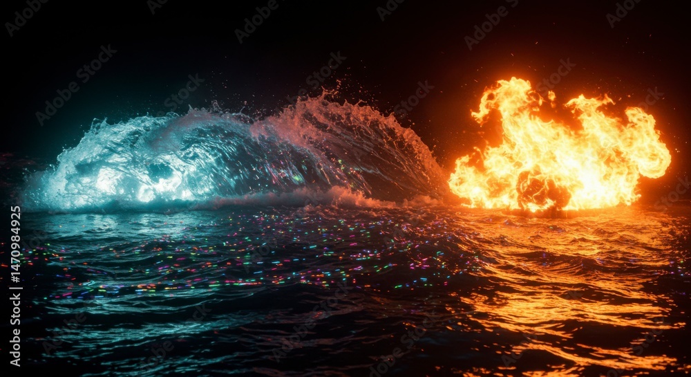 Fototapeta premium Clash of elements; water and fire collide