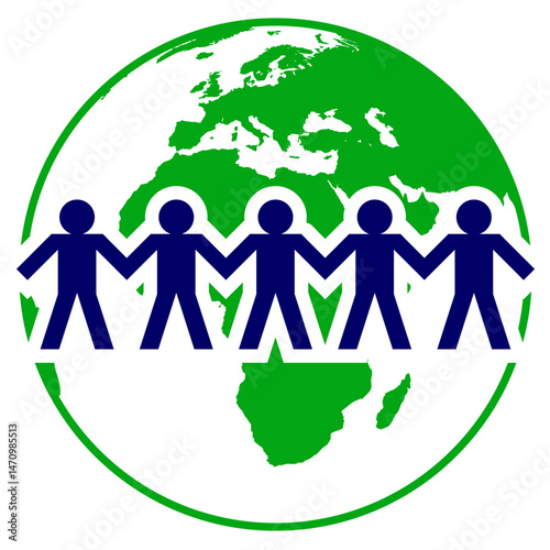 Save earth Papercut human chains vector showing unity and global care around the planet. Ideal for environment campaigns, green movement, sustainability visuals, and climate awareness messages.