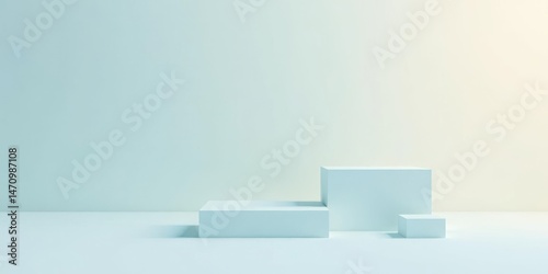 Pastel Blue Cuboid Display Platforms on Light Background for Product Presentation