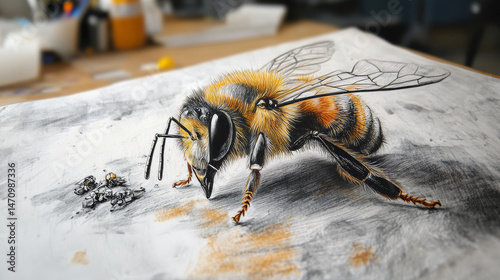 The bee, colored sketch 