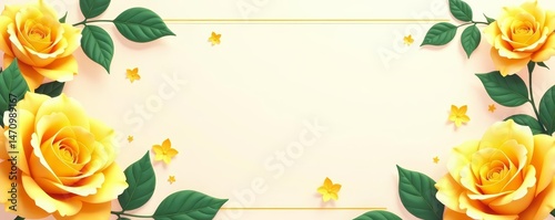 Delicate yellow rose border with abstract geometric elements, rose, flower