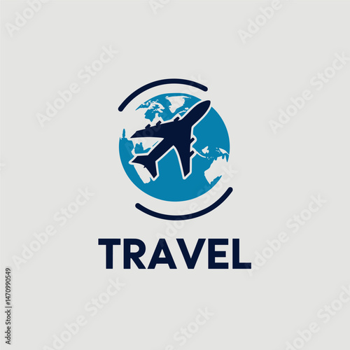A logo featuring a globe with a plane flying around it and the text "TRAVEL."