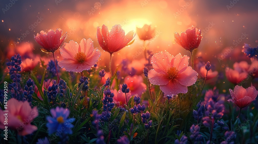 Obraz premium Sunrise field of flowers