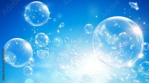 Wallpaper Mural Delicate Bubbles in a Sky of Light blue background Torontodigital.ca