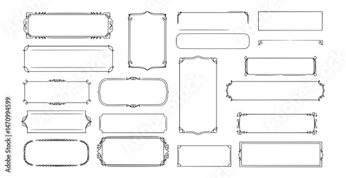 Set of simple line frames with double stroke. Vector borders and frames. Collection of vertical blank templates to decorate text.Vector illustration
