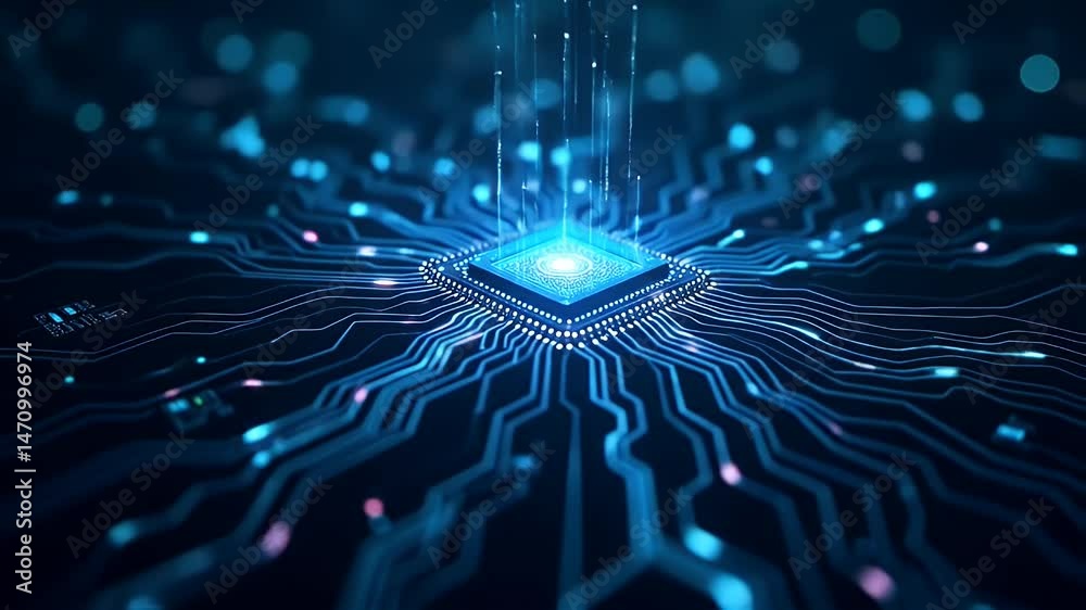 Digital Core:  A mesmerizing depiction of a central processing unit, showcasing the intricate circuitry and data flow within a modern computer.