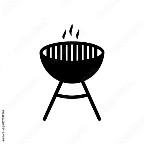 camp grill with grate silhouette on white 