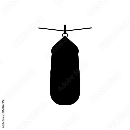 camp sleeping bag hung to dry silhouette on white 