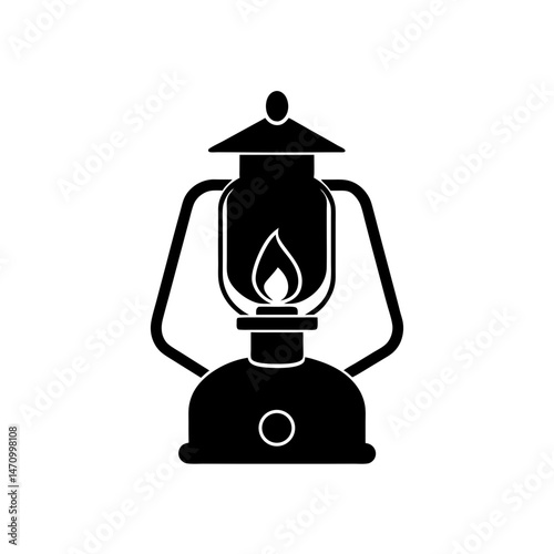 camp stove with fuel canister silhouette on white 