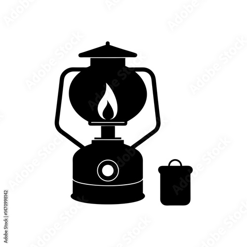 camp stove with fuel canister silhouette on white 