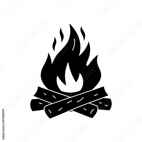 campfire log silhouette on white background  