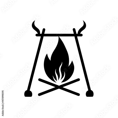 campfire roasting rack silhouette on white 