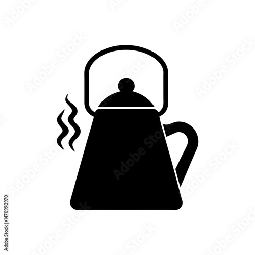 camping kettle with steam silhouette on white 