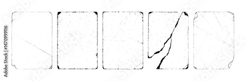 Paper Overlay Texture with torn, grain, worn, grainy effects. Overlay texture stamps with damaged edges. The effect of worn paper with traces of antiquity, torn edges, fading, dust, grainy. Vector set