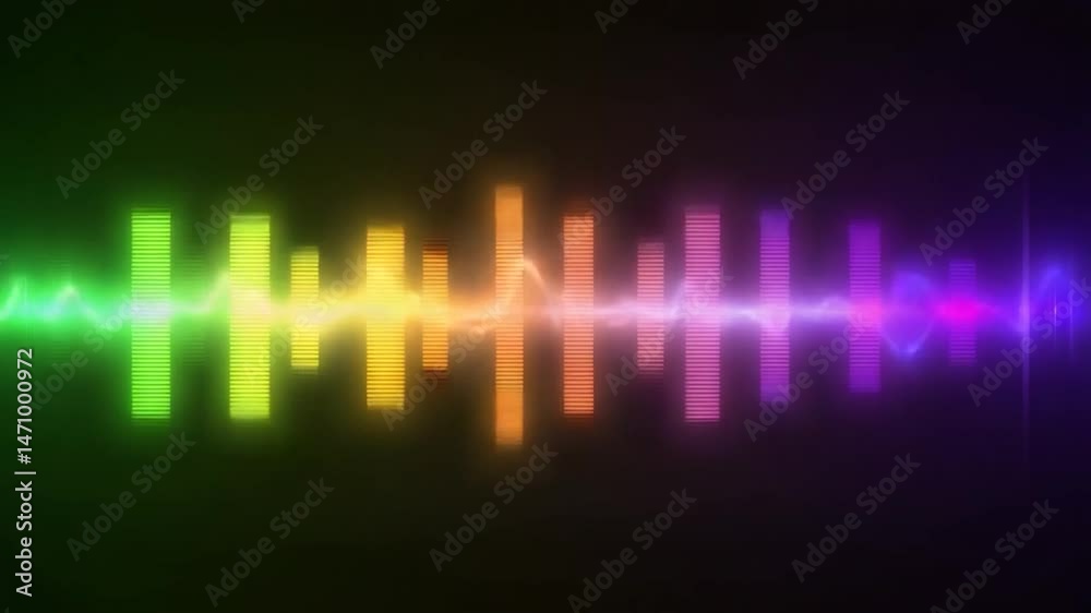 Colorful digital sound wave visualization on black background Colorful digital sound wave visualization on black background
