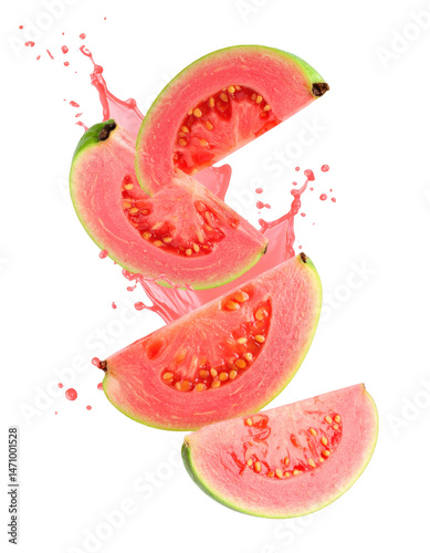 Drifting Slices of  Guava with Vibrant Juice Splash png
