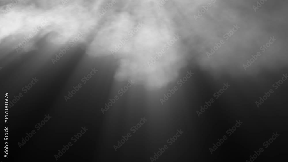 sun rays clouds black background. sunbeam through clouds alpha. god rays clouds overlay. light rays cloud background
