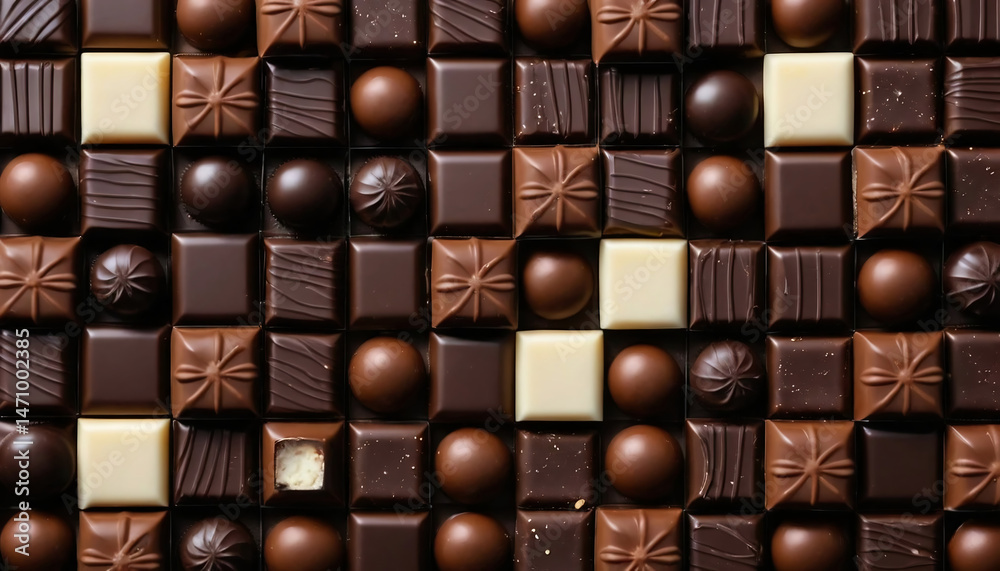 Obraz premium Delicious chocolate pralines forming a perfect grid for chocoholics