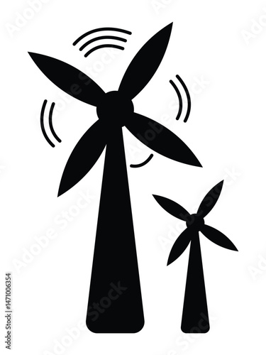 Wind turbine power icon set. Flat style silhouette design of vector illustration wind turbine logo symbol. Simple turbine airflow rotating sign symbol icon isolated on white background. Vector image.