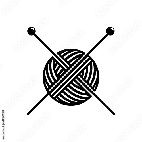 knitting needles with yarn silhouette on white 