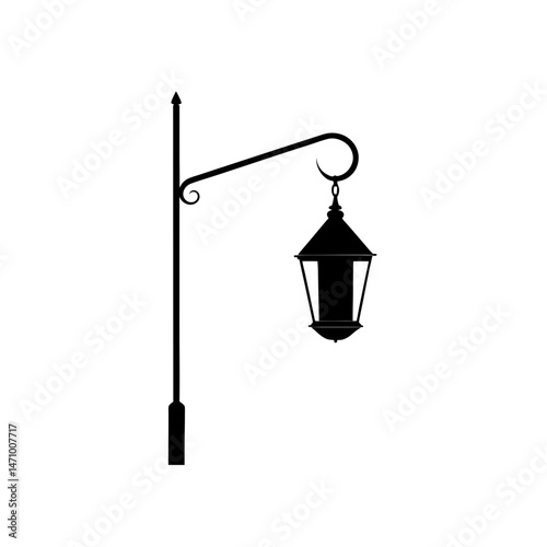 lantern hanging on pole silhouette on white 