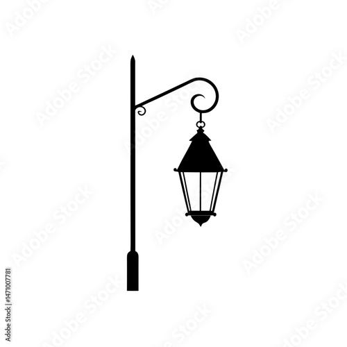 lantern hanging on pole silhouette on white 