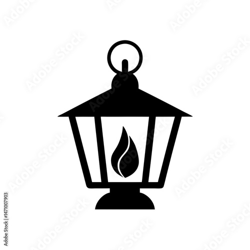 lantern with flame silhouette on white background  