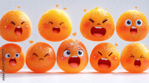 Cartoon orbs with varying emotions on white background for creative projects