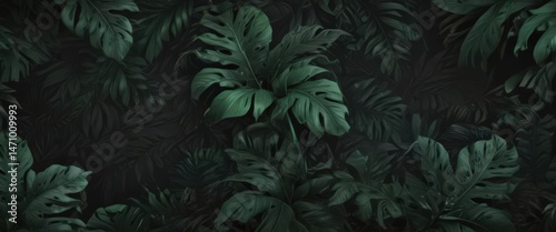 Wallpaper Mural Bold tropical foliage, black & deep green, abstract swirls, dark pattern , exotic, lush, jungle Torontodigital.ca