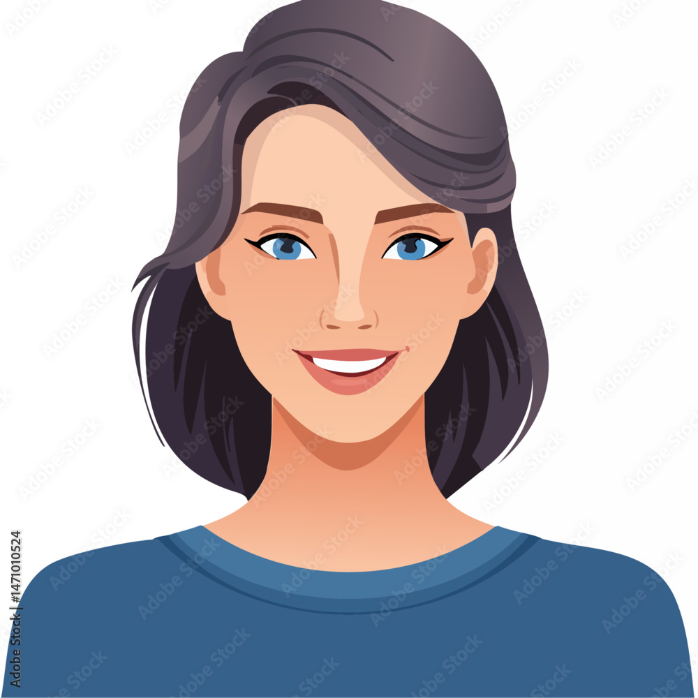 Fototapeta premium Flat Vector. Portrait of only one Woman. Simple Background.