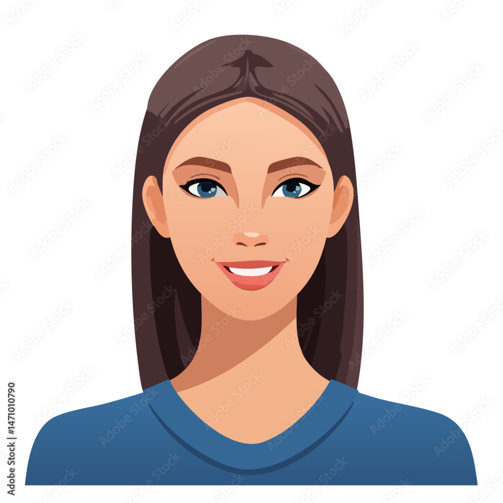 Fototapeta premium Flat Vector. Portrait of only one Woman. Simple Background.
