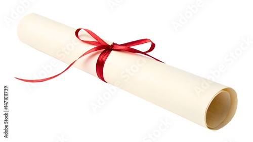 Rolled Certificate Scroll Tied With Elegant Red Ribbon Isolated on transparent Background