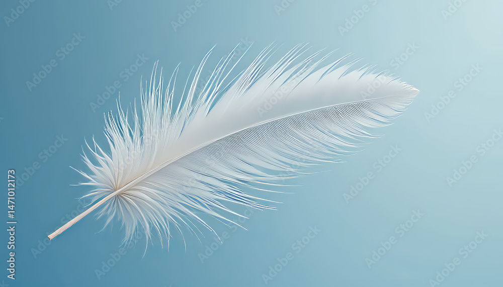Fototapeta premium Delicate White Feather Texture: Close-Up on a Soft Blue Background