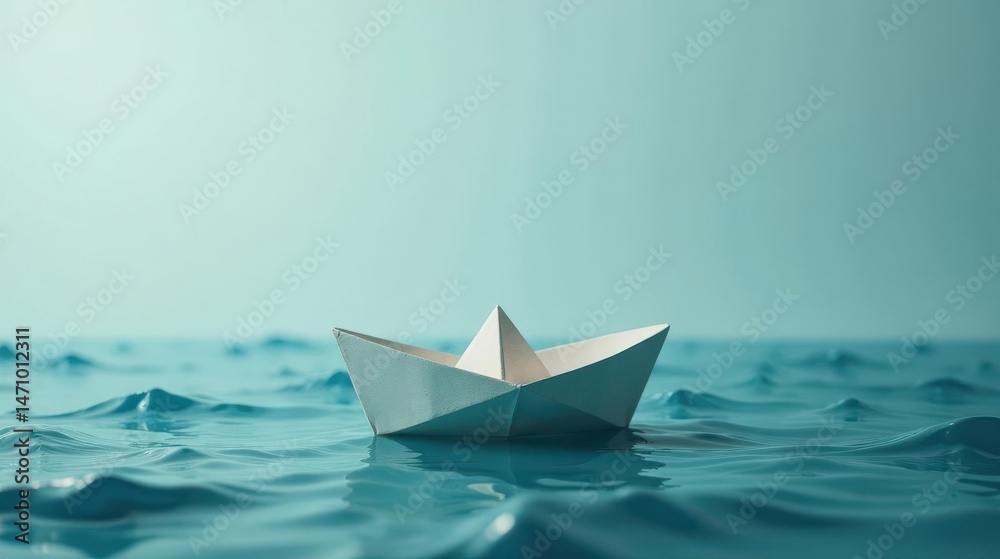 A Simple Paper Boat Navigating Calm Waters, a Symbol of Hope and Tranquility on a Serene Ocean A Simple Paper Boat Navigating Calm Waters, a Symbol of Hope and Tranquility on a Serene Ocean