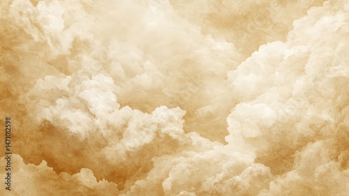 Fototapeta Naklejka Na Ścianę i Meble -  Watercolor Clouds in Sepia Tones with Textured Background Detailed Vintage Sky Art Piece