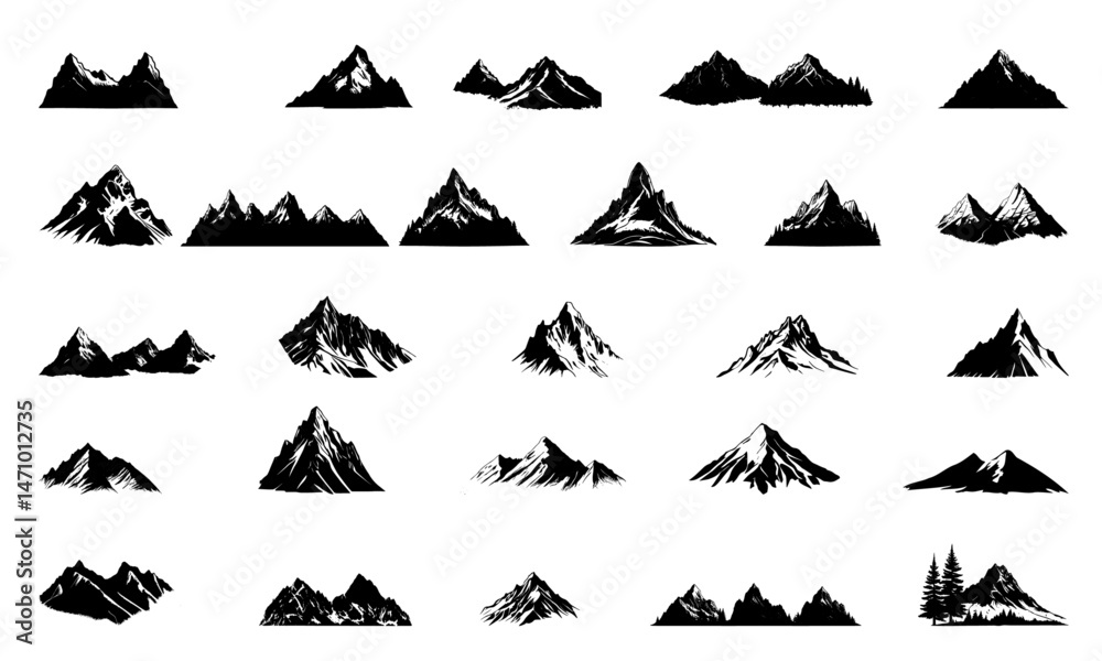 Fototapeta premium vector mountain elements icons silhouette Black travel logo Bundle design