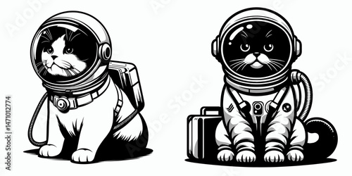 Scottish Fold Cat in astronaut costume. Cartoon clipart vector draw illustration. Adorable lop-eared feline spaceman attire galactic exploration concept.